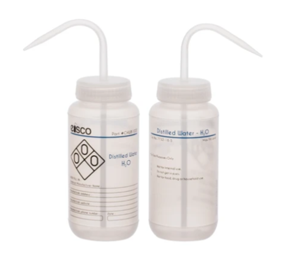 PIZETA PLASTICA ROTULO AGUA DESTILADA 500ML EISCO