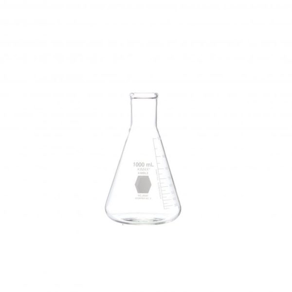 MATRAZ ERLENMEYER 1000ML BOCA ANG. GRAD. BLANCA ASTM E438 KIMAX KIMBLE UN 26500-1000