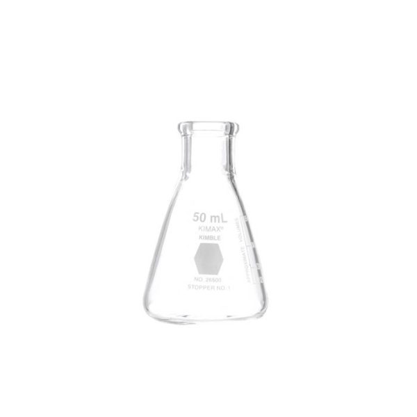 MATRAZ ERLENMEYER 50ML BOCA ANG. GRAD. BLANCA ASTM E438 KIMAX KIMBLE UN 26500-50