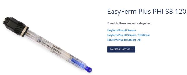 SENSOR PH EASYFERM PLUS PHI S8 120MM RNG PH 0 A 14 TEMP 0 A 140øC HAMILTON UN 238633-1213
