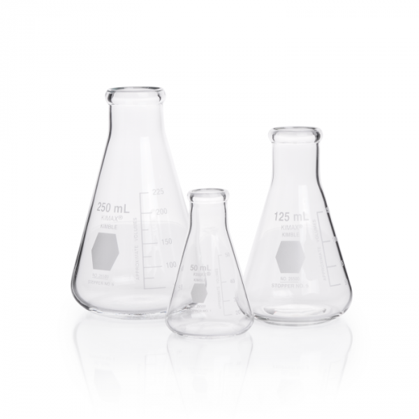 MATRAZ ERLENMEYER 125ML BOCA ANG. GRAD. BLANCA ASTM E438 KIMAX KIMBLE UN 26500-125