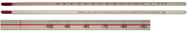 TERMOMETRO PRECISION ALCOHOL ROJO RANGO -100§ A 50§C DIV 1.0§C INM. P THERMCO UN