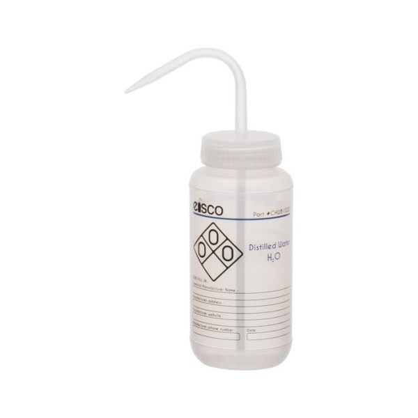 PIZETA PLASTICA 1000ML CON ROTULO AGUA DEST SALIDA POR TAPA EISCO CH0179H