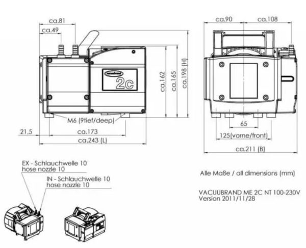 BOMBA DE VACIO DE MEMBRANA ME 2C NT VACUBRAND 1UN TE018006 - Imagen 2