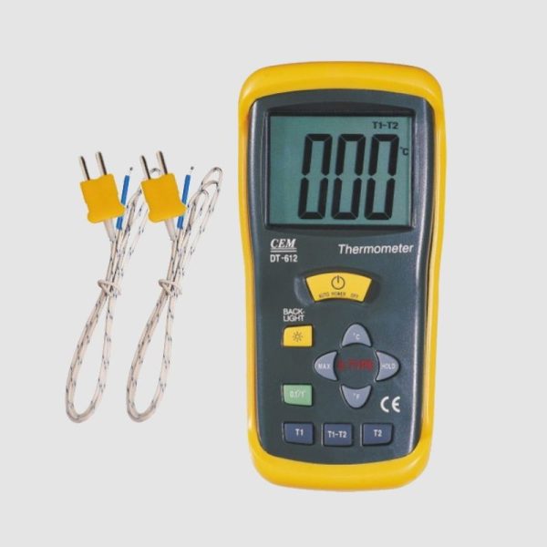 TERMOMETRO DIGITAL DOBLE ENTRADA TIPO K DE -50øA1300øC EN 0,1øC, SONDA TIPO K Y ESTUCHE CEM DT612