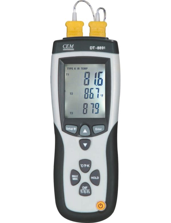 TERMOMETRO DIG P/2 SONDAS TIPO K -200øC A 1372øC /0,1øC øFøK LECTURA MAX Y MIN DELTA IN CEM 8891A