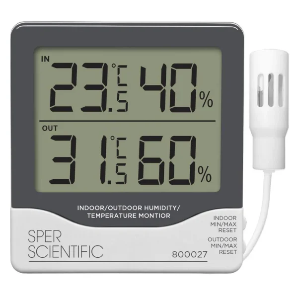 TERMOHIGROMETRO DIG CERTIFICADO DISPLAY EXTRA GRANDE Y CABLE DE 3 METROS SPER SCIENTIFIC UN 800027C