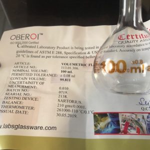 MATRAZ AFORADO 250ML C/TAPA 14/23 CLASE "A" GRAD/BLANCA OBEROI GLASS UN