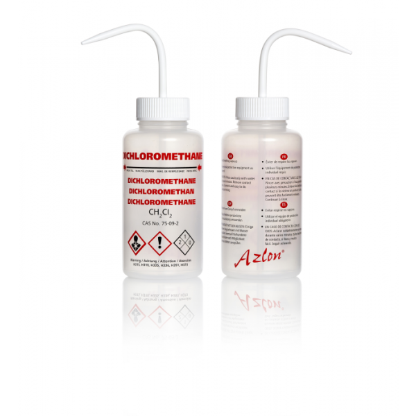 PIZETA PLASTICA 500ML ROTULO DICLOROMETANO ING-ESP-AL-FRA AZLON UN WGW701PP
