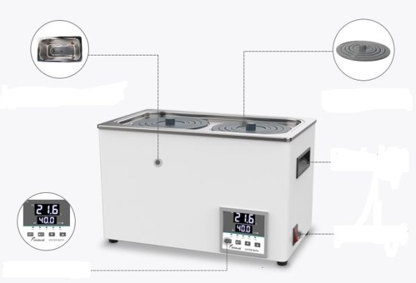BA¥O TERMOREGULADO DIGITAL CAP. 6LT. 2 POS. TEMP 10-100øC RESOL. 0,1§C. 30x15x14CM (INT) VMTECH BHS2