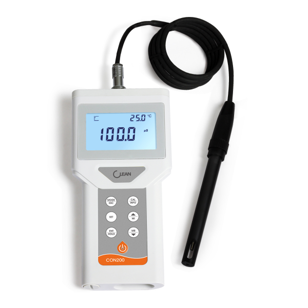 CONDUCTIVIMETRO PORTATIL MULTIRANGO COND TDS SALINIDAD TEMP INLUYE SENSOR Y MALETIN CLEAN CON200