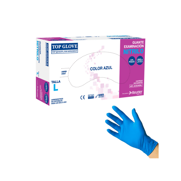 GUANTE NITRILO (AZUL) " L" 50 PARES TOP GLOVE 2416