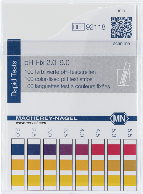 PAPEL INDICADOR PH TIRAS 2 A 9 GRAD 0.5 UN EN ESTUCHE MACHEREY NAGEL 100 TIRAS 92118