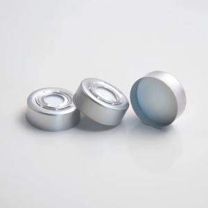 TAPA SELLO CRIMP ALUMINIO 200MM ORIFICIO CENTRAL COLOR PLATA SEPTA PTFE BLANCA 100UN